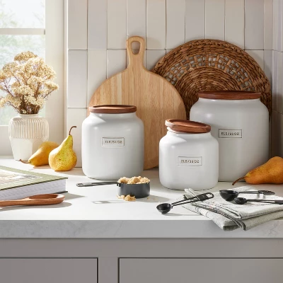 Dry Goods Stoneware Canister with Wood Lid Cream/Brown - Hearth & Hand™ with Magnolia Dry Goods Stoneware Canister With Wood Lid Cream/Brown - Hearth & Hand™ With Magnolia -Hearth and Hand With Magnolia Store GUEST 1f1067e8 afa2 468c 98f6 015256fc36d2