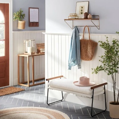 24" Wood & Brass Wall Shelf with Hooks - Hearth & Hand™ with Magnolia 24" Wood & Brass Wall Shelf With Hooks - Hearth & Hand™ With Magnolia -Hearth and Hand With Magnolia Store GUEST 3e2bf62e 0ce2 4737 806b 360694a55eb6