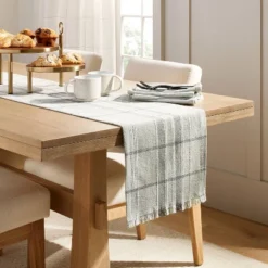 Textured Fall Plaid Woven Table Runner Sage Green - Hearth & Hand⢠With Magnolia
