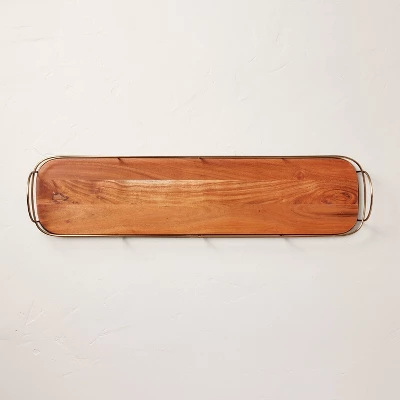 32" Wooden Decorative Tray with Metal Trim Brown/Brass - Hearth & Hand™ with Magnolia 32" Wooden Decorative Tray With Metal Trim Brown/Brass - Hearth & Hand™ With Magnolia -Hearth and Hand With Magnolia Store GUEST 5d76d79a da8e 4ef8 94cd 814550c63117