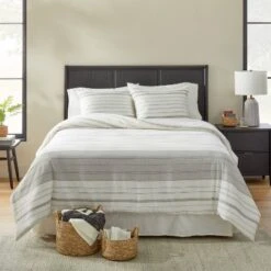 Alternating Pinstripe Comforter & Sham Set Gray/Cream - Hearth & Hand™ With Magnolia -Hearth and Hand With Magnolia Store GUEST 675d60c1 b13c 44e3 9260 4a8efb0c0e38