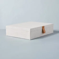 Fabric Storage Box With Faux Leather Accent Cream - Hearth & Hand™ With Magnolia -Hearth and Hand With Magnolia Store GUEST 7673c9d5 f5c6 46d6 9d25 0d250b08bbbb