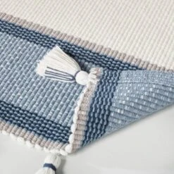 20" X 32" Color Block Stripe Tassels Bath Rug Faded Blue/White - Hearth & Hand™ With Magnolia -Hearth and Hand With Magnolia Store GUEST 965eb334 1e31 467e 9a9f 35ffecd97d72