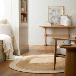 Bordered Color Block Braided Jute Area Rug Cream/Natural - Hearth & Hand⢠With Magnolia